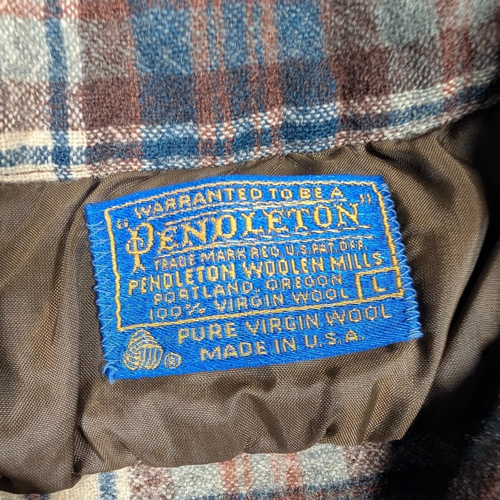 Vintage Pendleton Board Shirt Jacket Womens Large Brown Plaid Wool USA 80s HOLES - Picture 3 of 12